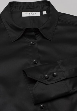 ETERNA Fitted (Slim) dámská černá neprosvítající halenka dlouhý rukáv rypsový kepr 100% bavlna Easy Iron